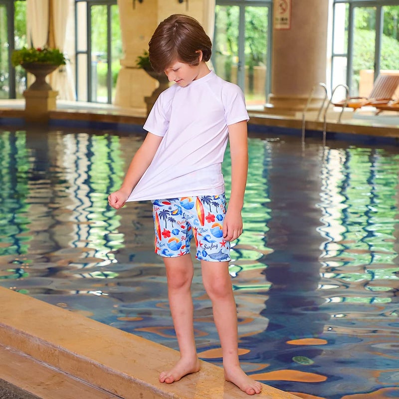Estamico Boys' Short Sleeve Rash Guard Swimwear Athletic Tops Surf Swim Shirt UPF 50+ Sun Protection, Solid White 4T - Image 3